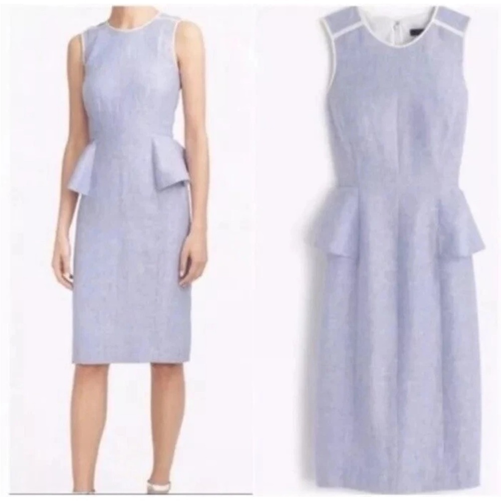 J Crew Womens 100% Linen Peplum Dress Blue Sleeveless Back Zipper Size 4